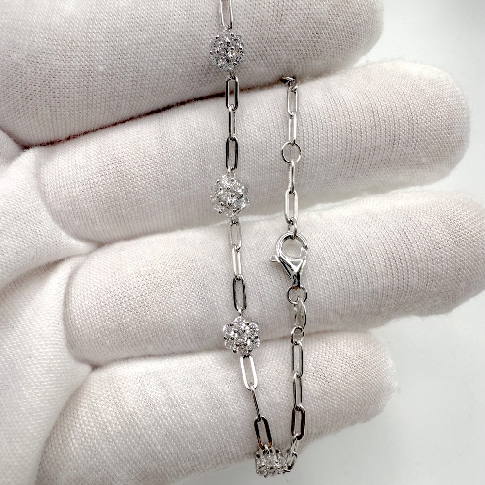 .925 Sterling Silver Cz Flower Bracelet - Picture 4 of 16